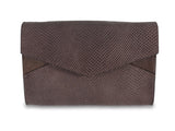 Maia Clutch, Schlangenoptik, Schlangenprägung braun