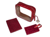 Geschenkset 3er, Croc rotIda Kosmetik-Tasche, Reisepass Hülle, Gepäckanhänger