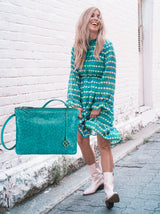 Peacock Pouch Double Medium – Straußenoptik türkis