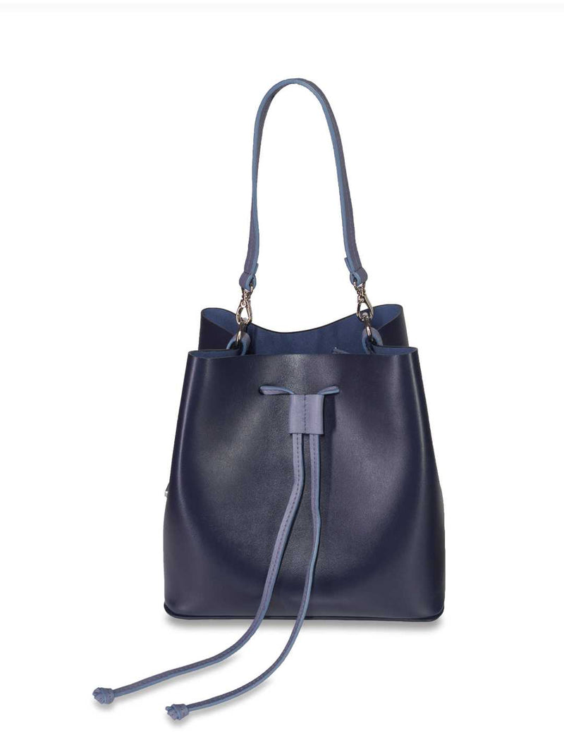 Alya Bucket Bag, Leder smooth, nachtblau + hellblau