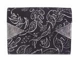 Maya M, schwarz mit silbernen Blättern, silber metallic