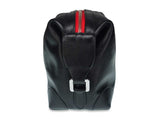 Cosmo Kulturtasche, Leder, schwarz, roter Reißverschluss