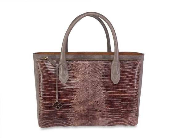 Shopper "Caya" - taupe and brown lizard embossing