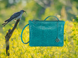 Peacock Pouch Double Medium - turquoise ostrich look