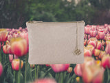 Peacock Pouch Double Medium - ivory ostrich look